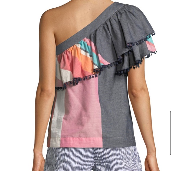 Trina Turk Los Angeles One-Shoulder Striped Cotton/ linen Blend Top size Medium - Picture 2 of 14